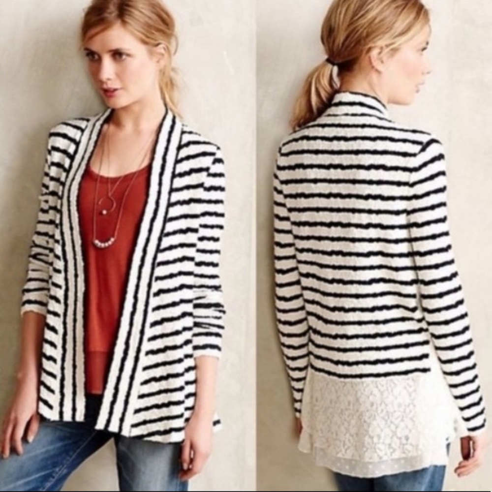 Anthropologie Postmark Striped Pitch Lace Cardigan